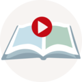 Offenes Buch mit einem Play-Symbol in der Mitte